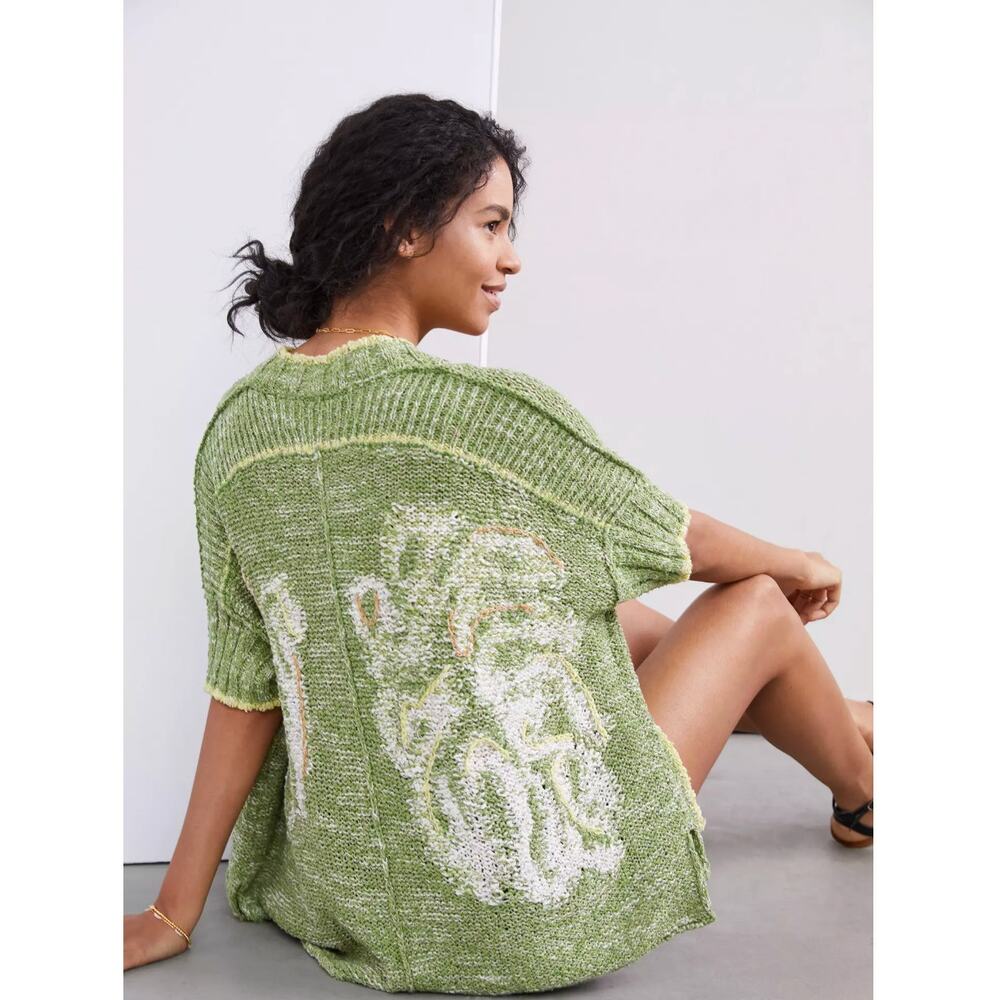 Anthropologie | Daily Practice Green Knit Palm Cardigan Size XSmall/Small